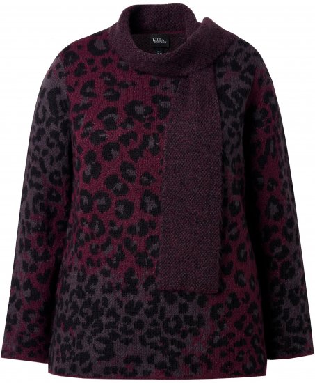 Ulla Popken Leopard Print Scarf Sweater Dark Wine Red - Pulovere & hanorace - 