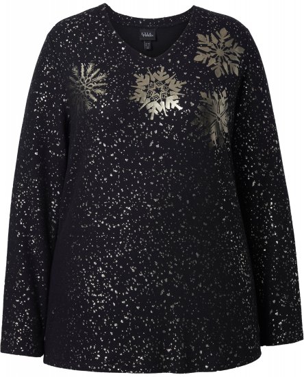 Ulla Popken Metallic Print Extra Soft Christmas Sweatshirt Black - Pulovere & hanorace - 