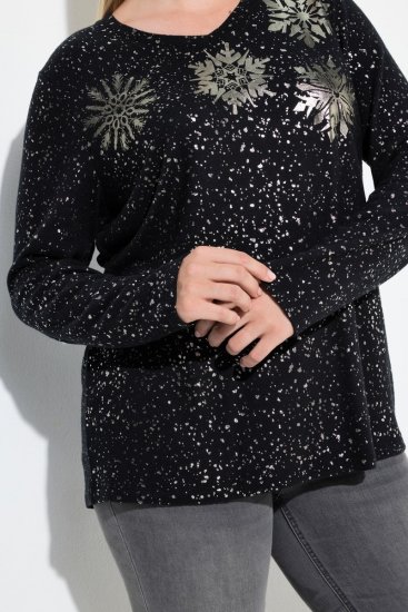Ulla Popken Metallic Print Extra Soft Christmas Sweatshirt Black - Pulovere & hanorace - Bluze, Hanorace & Tricotaje Comode