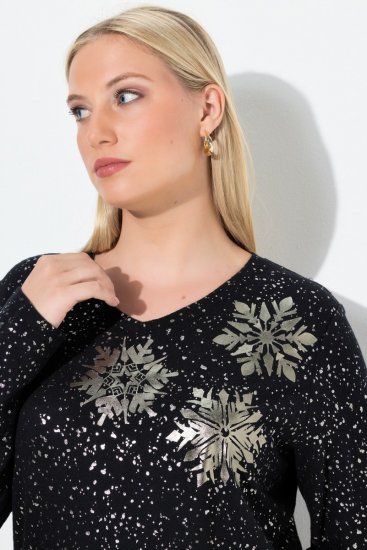 Ulla Popken Metallic Print Extra Soft Christmas Sweatshirt Black - Pulovere & hanorace - Bluze, Hanorace & Tricotaje Comode