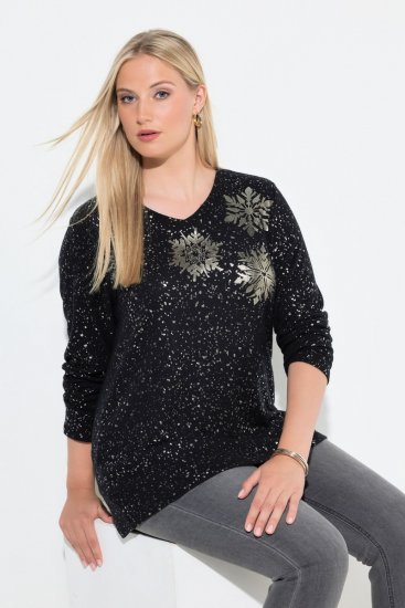 Ulla Popken Metallic Print Extra Soft Christmas Sweatshirt Black - Pulovere & hanorace - Bluze, Hanorace & Tricotaje Comode