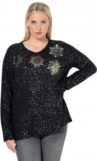 Ulla Popken Metallic Print Extra Soft Christmas Sweatshirt Black - Pulovere & hanorace - 