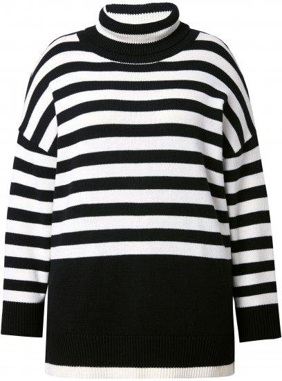 Ulla Popken Striped Stand-Up Collar Sweater Black - Pulovere & hanorace - 