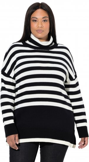 Ulla Popken Striped Stand-Up Collar Sweater Black - Pulovere & hanorace - 
