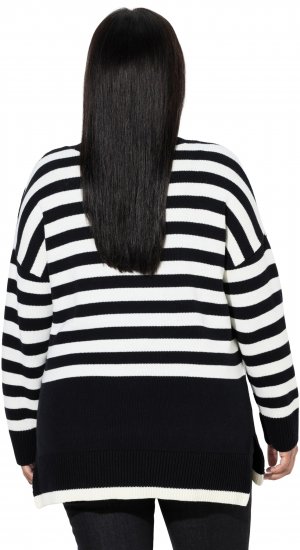 Ulla Popken Striped Stand-Up Collar Sweater Black - Pulovere & hanorace - 