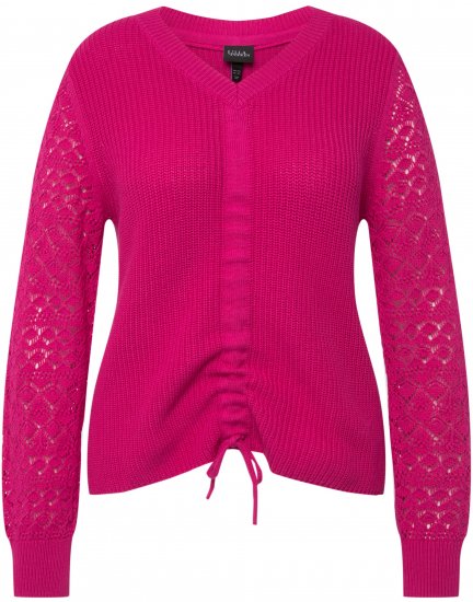 Ulla Popken Shaker Stitch Cropped Gathered Sweater Fuchsia Pink - Pulovere & hanorace - 
