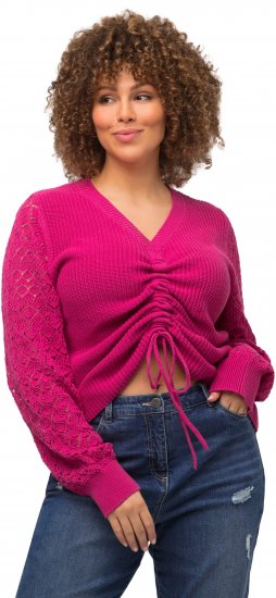 Ulla Popken Shaker Stitch Cropped Gathered Sweater Fuchsia Pink - Pulovere & hanorace - 