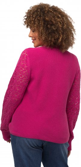 Ulla Popken Shaker Stitch Cropped Gathered Sweater Fuchsia Pink - Pulovere & hanorace - 