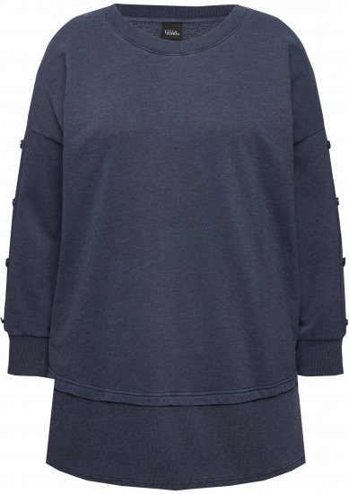Ulla Popken Layered Look Button Sleeve Sweatshirt Navy - Pulovere & hanorace - 