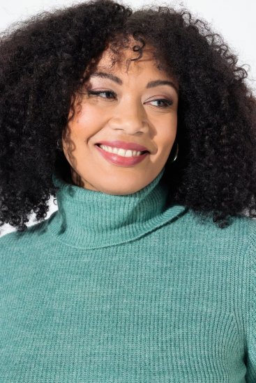Ulla Popken Asymmetric Zipper Turtleneck Sweater Green - Pulovere & hanorace - Bluze, Hanorace & Tricotaje Comode
