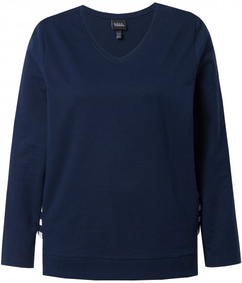 Ulla Popken Stripe Panel Long Sleeve V-Neck Sweatshirt Navy - Pulovere & hanorace - 