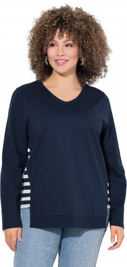 Ulla Popken Stripe Panel Long Sleeve V-Neck Sweatshirt Navy - Pulovere & hanorace - 