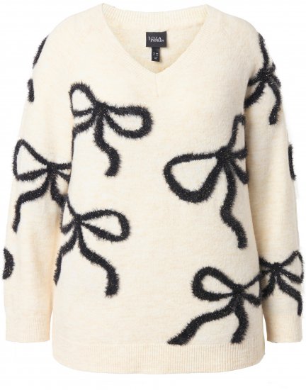 Ulla Popken Glitter Bow Sweater Chalk - Pulovere & hanorace - 