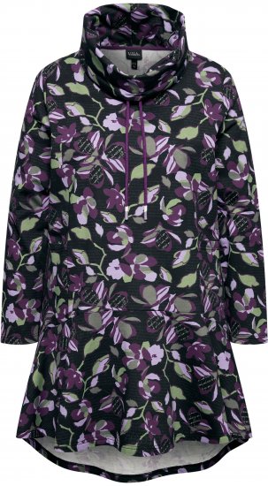 Ulla Popken Floral Stand-Up Collar Flounce Panel Sweatshirt Black - Pulovere & hanorace - 