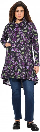 Ulla Popken Floral Stand-Up Collar Flounce Panel Sweatshirt Black - Pulovere & hanorace - 