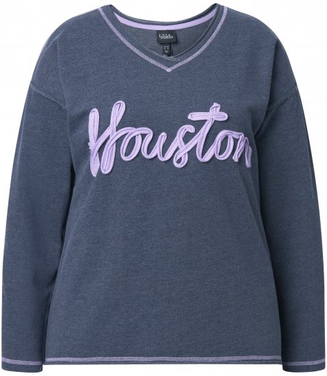Ulla Popken Houston Textured Lettering Sweatshirt Navy - Pulovere & hanorace - 