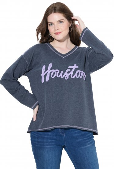 Ulla Popken Houston Textured Lettering Sweatshirt Navy - Pulovere & hanorace - 