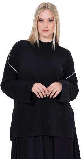 Ulla Popken Decorative Seam Contrast Color Sweater Black - Pulovere & hanorace - 