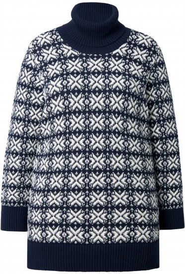 Ulla Popken Eco Cotton Geometric Snowflake Sweater Navy - Pulovere & hanorace - 