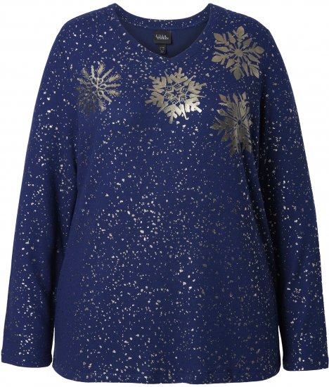 Ulla Popken Metallic Print Extra Soft Christmas Sweatshirt Ink Blue - Pulovere & hanorace - 