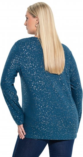 Ulla Popken Metallic Print Extra Soft Christmas Sweatshirt Petrol - Ulla Popken - 