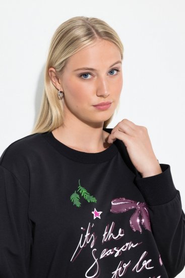 Ulla Popken Sparkling Sequin Bows Christmas Sweatshirt Black - Pulovere & hanorace - Bluze, Hanorace & Tricotaje Comode