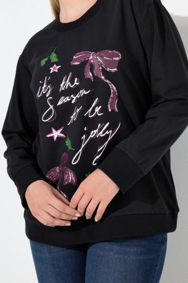 Ulla Popken Sparkling Sequin Bows Christmas Sweatshirt Black - Pulovere & hanorace - Bluze, Hanorace & Tricotaje Comode