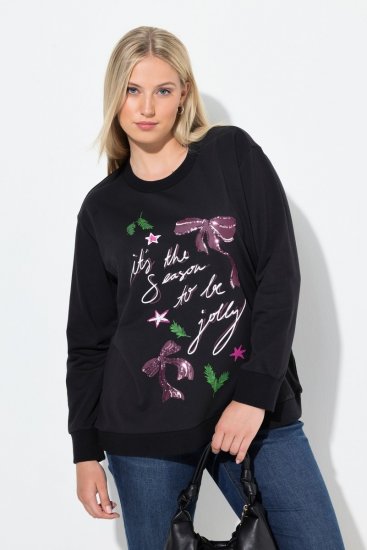 Ulla Popken Sparkling Sequin Bows Christmas Sweatshirt Black - Pulovere & hanorace - Bluze, Hanorace & Tricotaje Comode