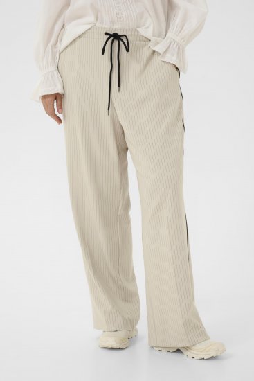Kaffe Curve Sirana Pants Beige Melange/Black Stripe - Pantaloni din material textil - 