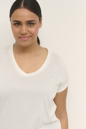 Kaffe Curve Lina V-Neck T-Shirt White - Tricouri - 