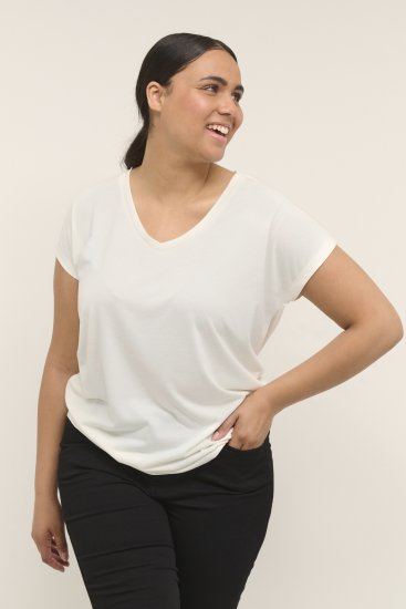 Kaffe Curve Lina V-Neck T-Shirt White - Tricouri - 