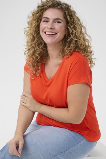 Kaffe Curve Jena V-Neck T-Shirt Grenadine Red - Tricouri - 