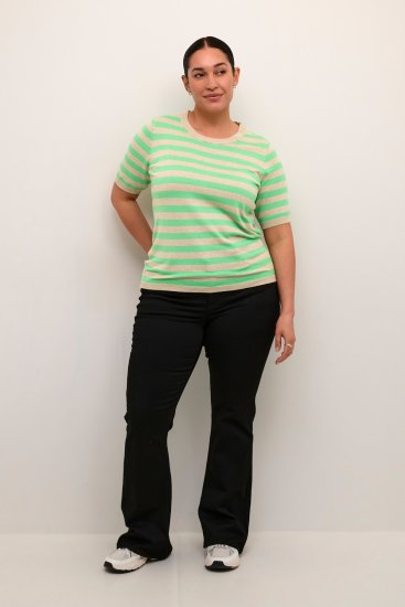 Kaffe Curve Lizzy Pulover în dungi Gri pluma melanj/Verde - Tricouri imprimate pentru femei - 