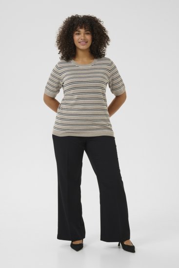 Kaffe Curve Lizzy Pulover în dungi Bej/Negru - Tricouri imprimate pentru femei - 