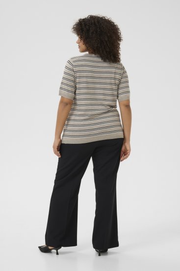 Kaffe Curve Lizzy Pulover în dungi Bej/Negru - Tricouri imprimate pentru femei - 