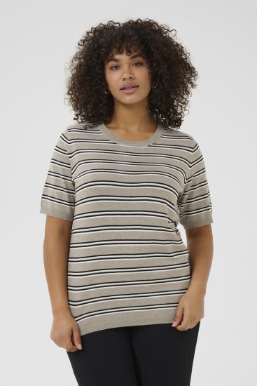 Kaffe Curve Lizzy Pulover în dungi Bej/Negru - Tricouri imprimate pentru femei - 