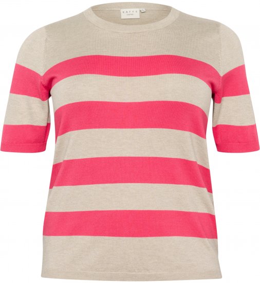 Kaffe Curve Lizzy Pulover în dungi Bej/Zmeură - Tricouri imprimate pentru femei - 