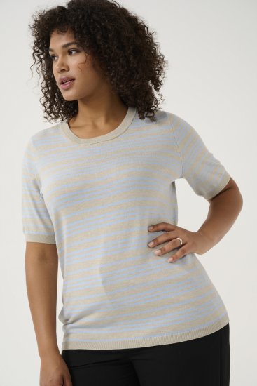 Kaffe Curve Lizzy Pulover în dungi Bej/Albastru deschis - Tricouri imprimate pentru femei - 