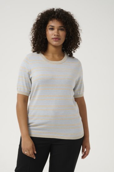 Kaffe Curve Lizzy Pulover în dungi Bej/Albastru deschis - Tricouri imprimate pentru femei - 