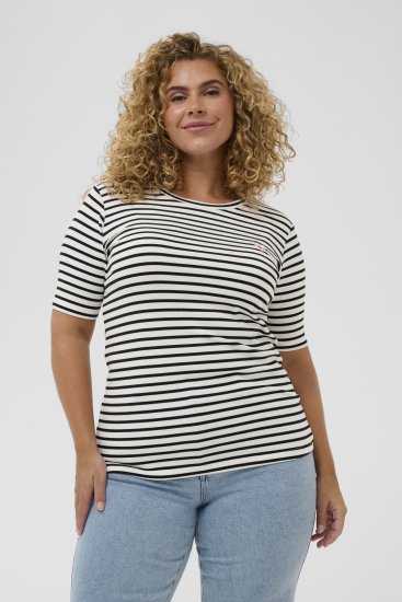 Kaffe Curve Lia Flower T-Shirt Chalk/Deep Black - Tricouri - 