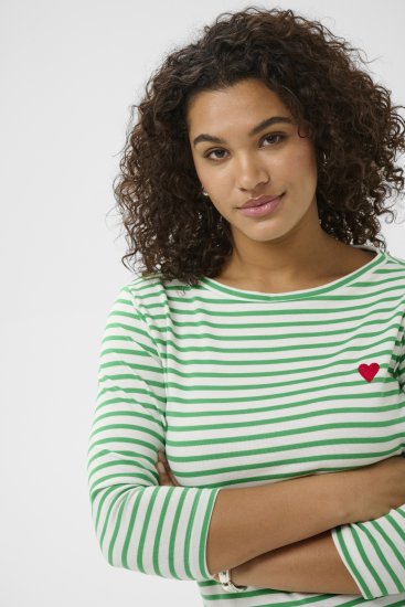 Kaffe Curve Lia Boatneck 3/4 T-Shirt Chalk/Bright Green - Tricouri & topuri - 