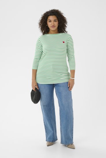 Kaffe Curve Lia Boatneck 3/4 T-Shirt Chalk/Bright Green - Tricouri & topuri - 