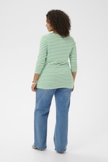 Kaffe Curve Lia Boatneck 3/4 T-Shirt Chalk/Bright Green - Tricouri & topuri - 