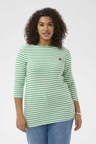 Kaffe Curve Lia Boatneck 3/4 T-Shirt Chalk/Bright Green - Tricouri & topuri - 