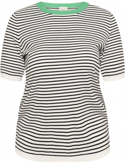Kaffe Curve Lizzy Knit T-Shirt Chalk/Black Fine Stripe - Tricouri - 