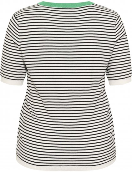 Kaffe Curve Lizzy Knit T-Shirt Chalk/Black Fine Stripe - Tricouri - 