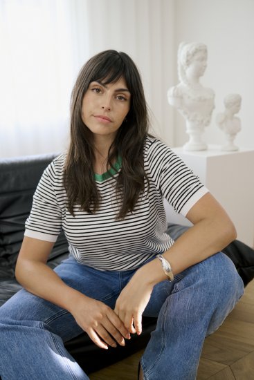 Kaffe Curve Lizzy Knit T-Shirt Chalk/Black Fine Stripe - Tricouri - 
