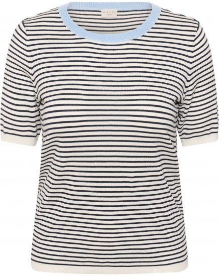 Kaffe Curve Lizzy Knit T-Shirt Chalk/Midnight Fine Stripe - Tricouri - 