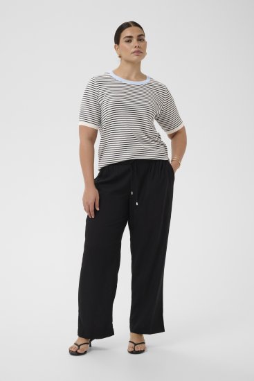 Kaffe Curve Lizzy Knit T-Shirt Chalk/Midnight Fine Stripe - Tricouri - 