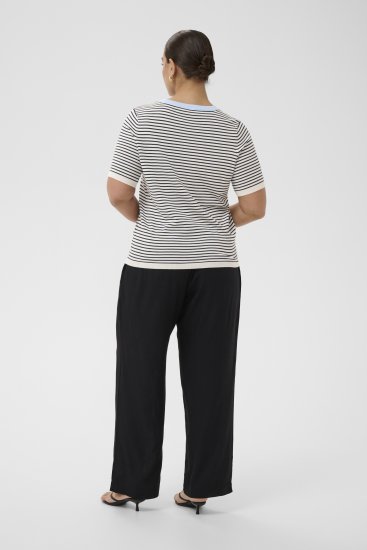 Kaffe Curve Lizzy Knit T-Shirt Chalk/Midnight Fine Stripe - Tricouri - 